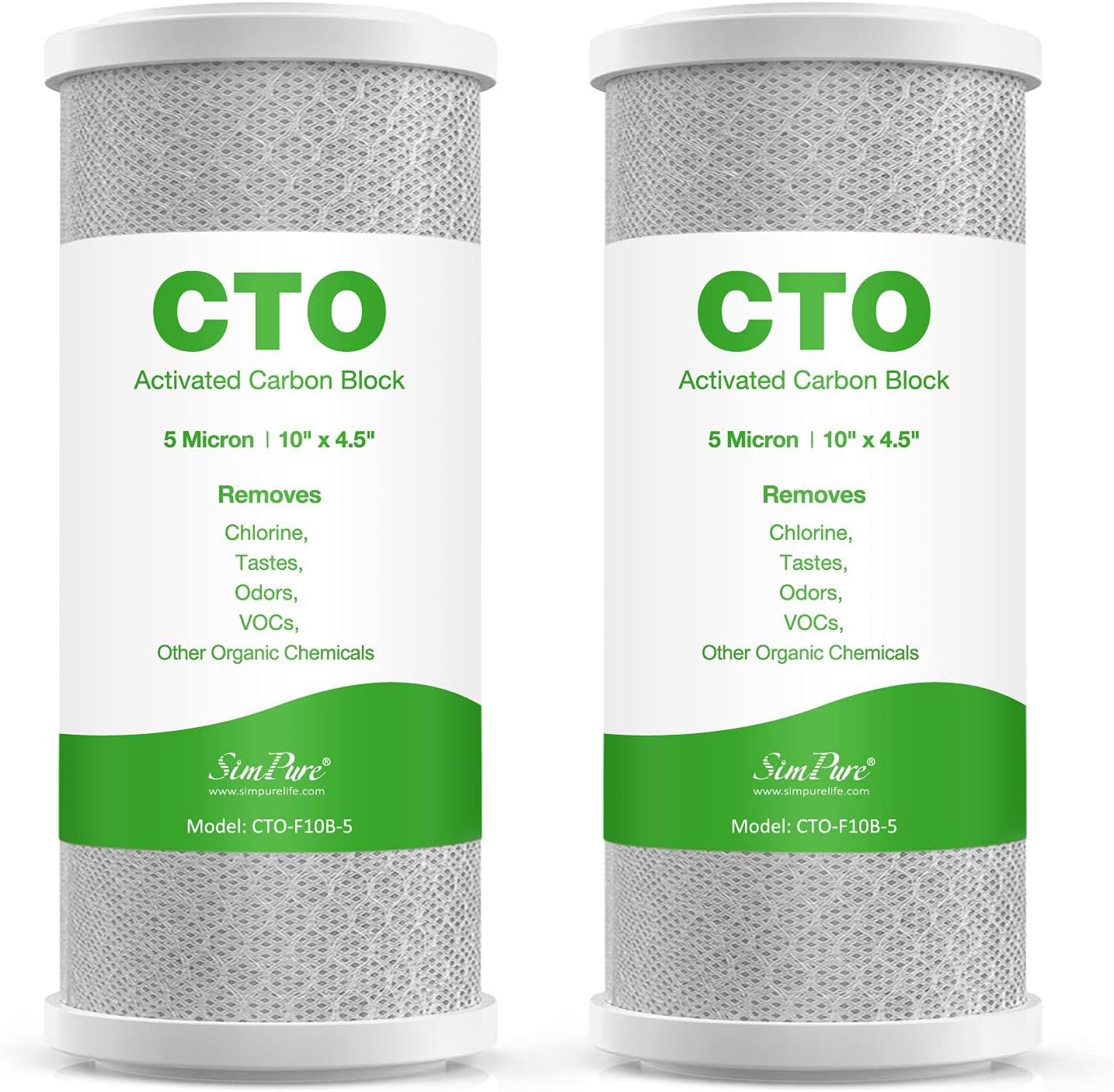 SimPure 10" x 4,5" Aktivkohle Filterpatrone – Chlor & Gerüche entfernen, kompatibel mit SimPure DB10C-Serie & Standard 10" Filtergehäusen