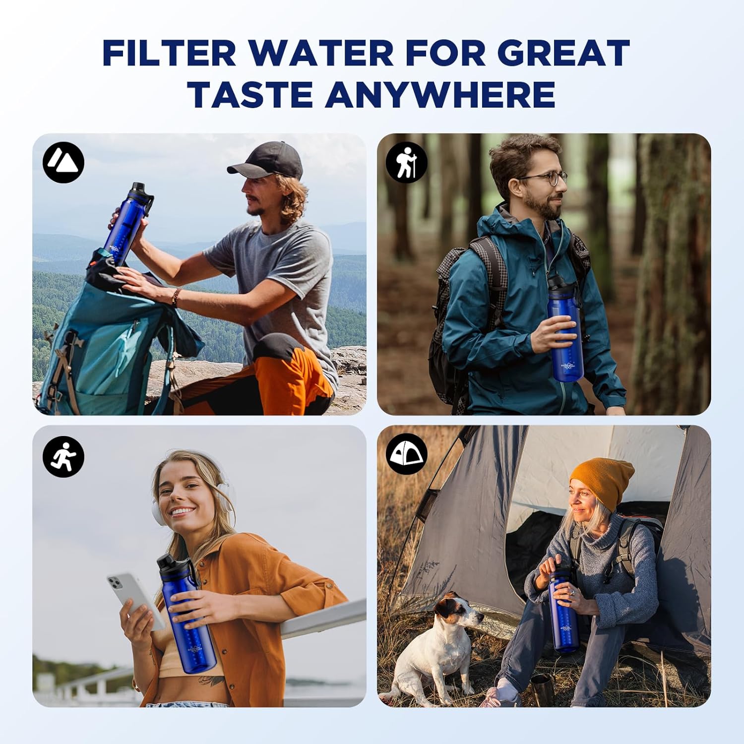 Membrane Solutions C3 1,06 L Trinkflasche mit ACF & UF Filter, Tritan, BPA-frei – Für sicheres Trinkwasser beim Camping & Outdoor