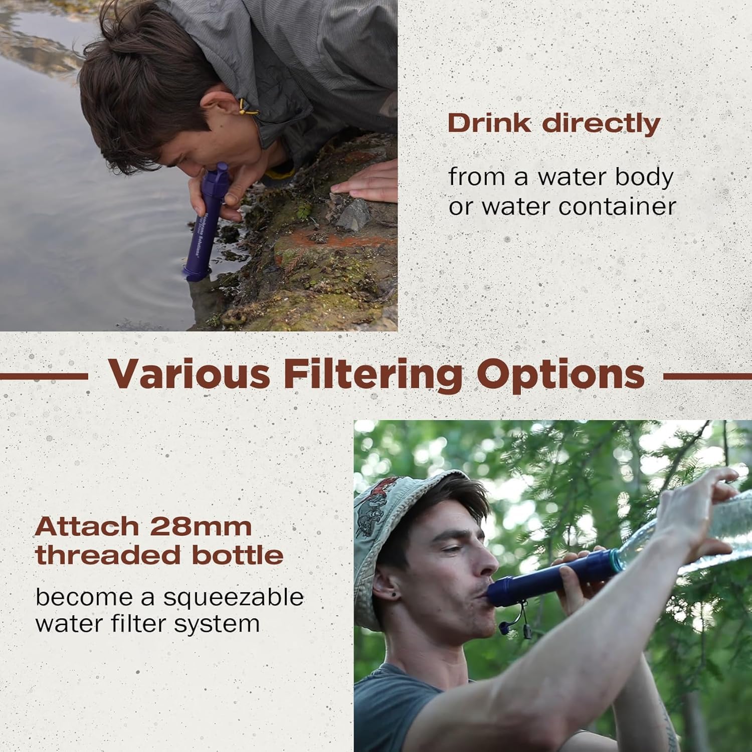 Membrane Solutions WS02 – Abnehmbarer Trinkhalm-Wasserfilter für Wandern, Camping, Reisen & Notfälle