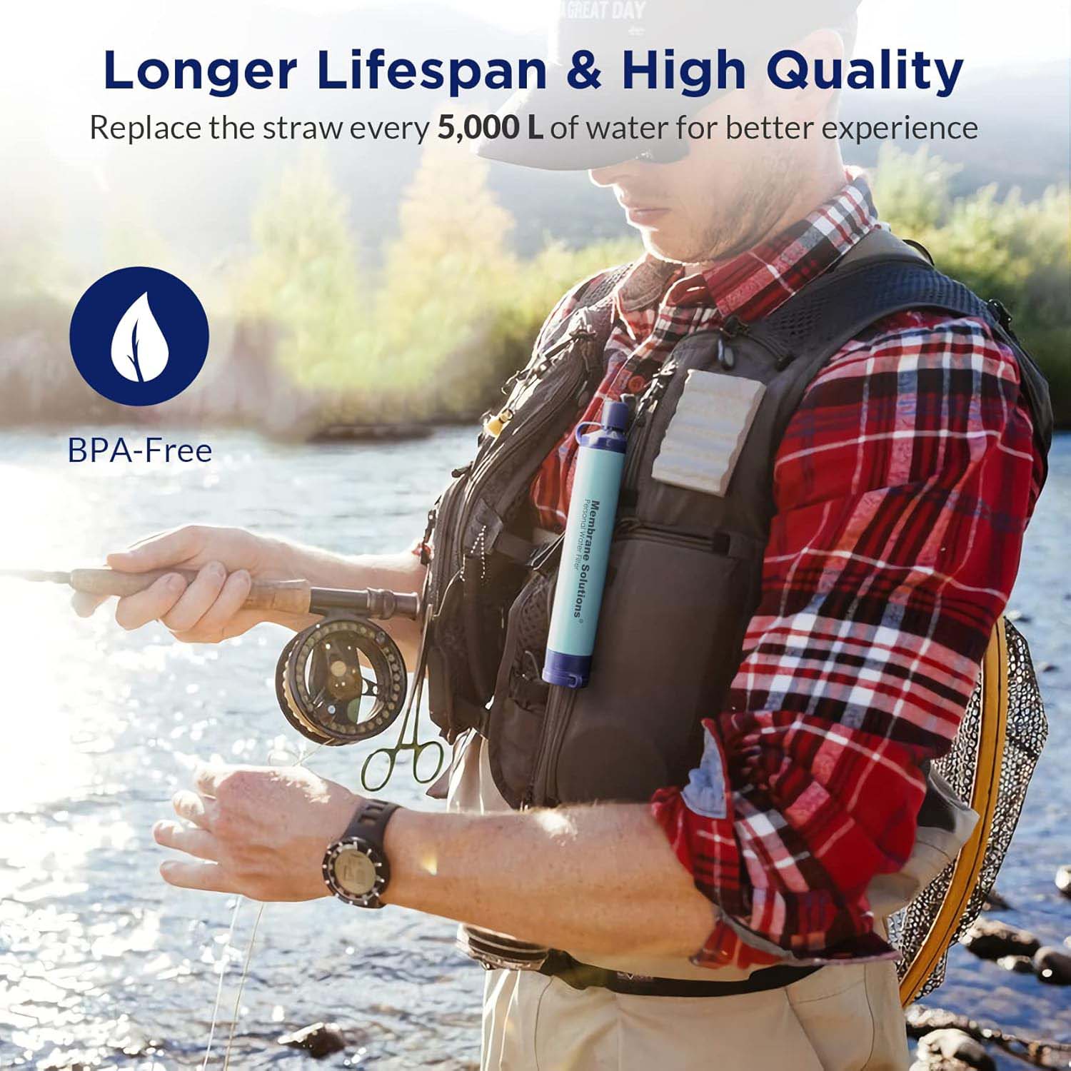 Membrane Solutions Survival Strohhalm Wasserfilter, Tragbar & Ideal für Abenteuer, Reisen, Notfälle