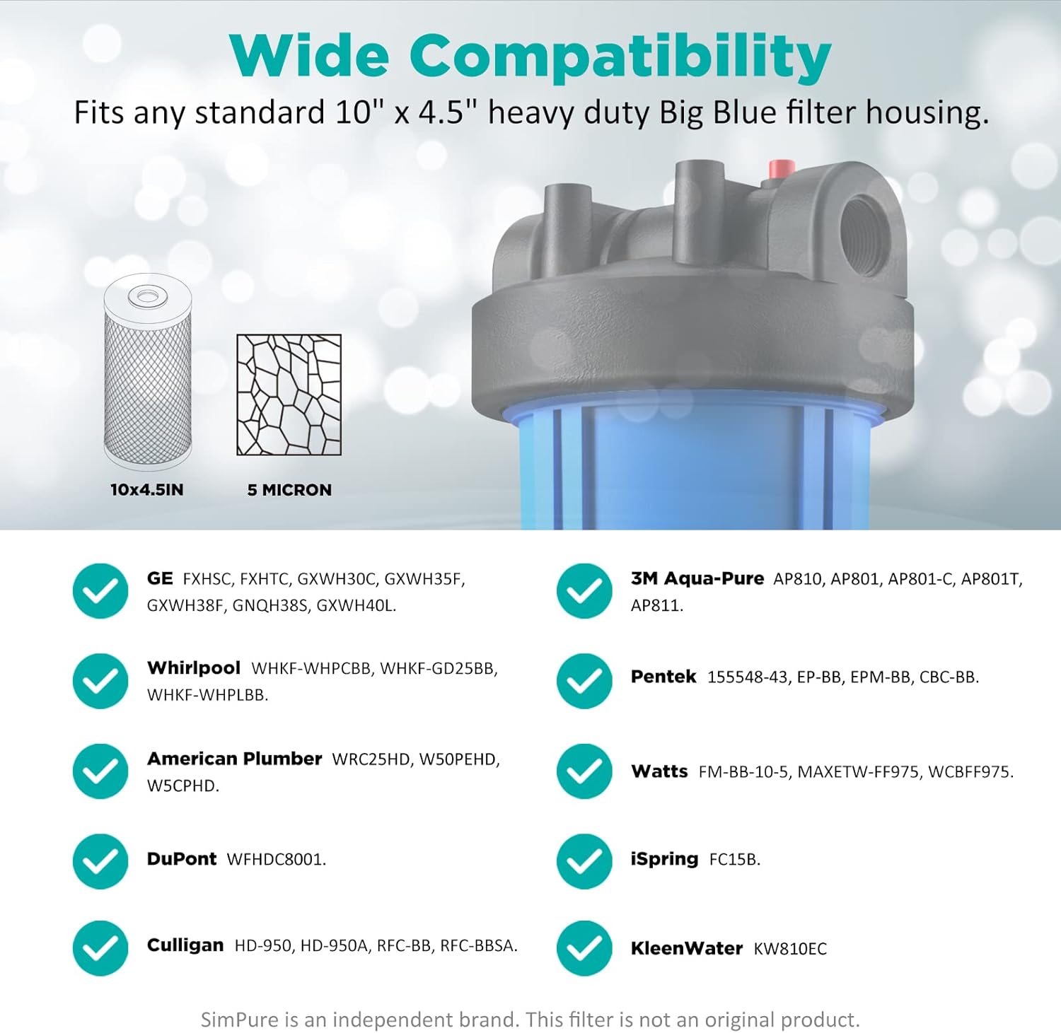 SimPure 10" x 4,5" Aktivkohle Filterpatrone – Chlor & Gerüche entfernen, kompatibel mit SimPure DB10C-Serie & Standard 10" Filtergehäusen