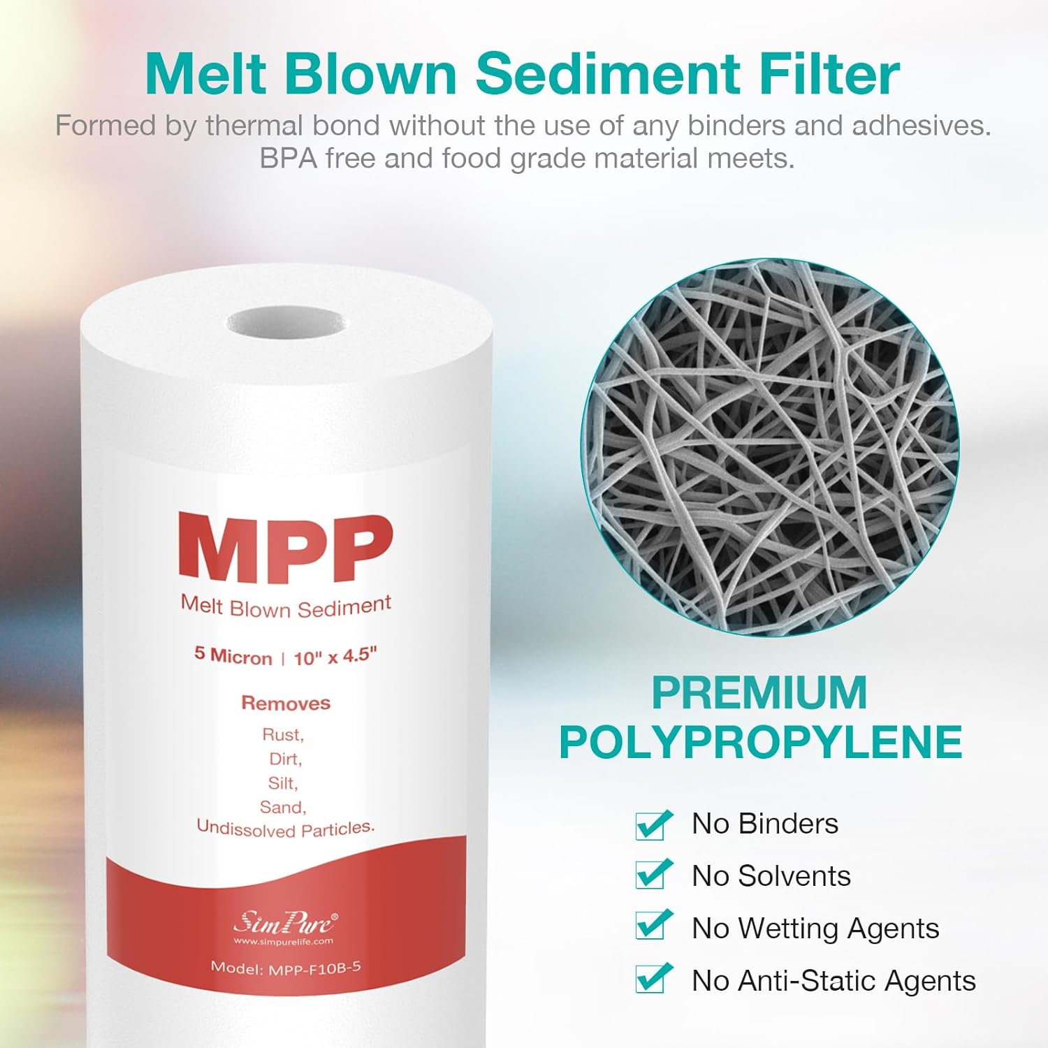 SimPure PP Sedimentfilter 10" x 4,5", 5 Mikron, Vorfilter für SimPure DB10C/DB10C-2, GE, Culligan, Aqua-Pure