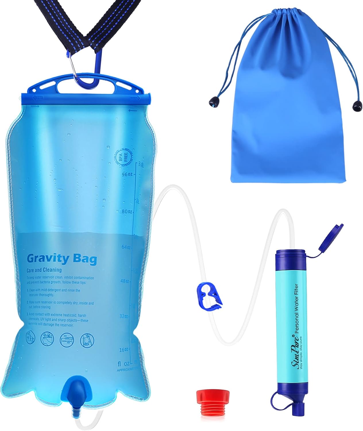 SimPure Persönlicher 3L Schwerkraft-Wasserfilter – Tragbarer Filter für Camping, Wandern & Notfälle