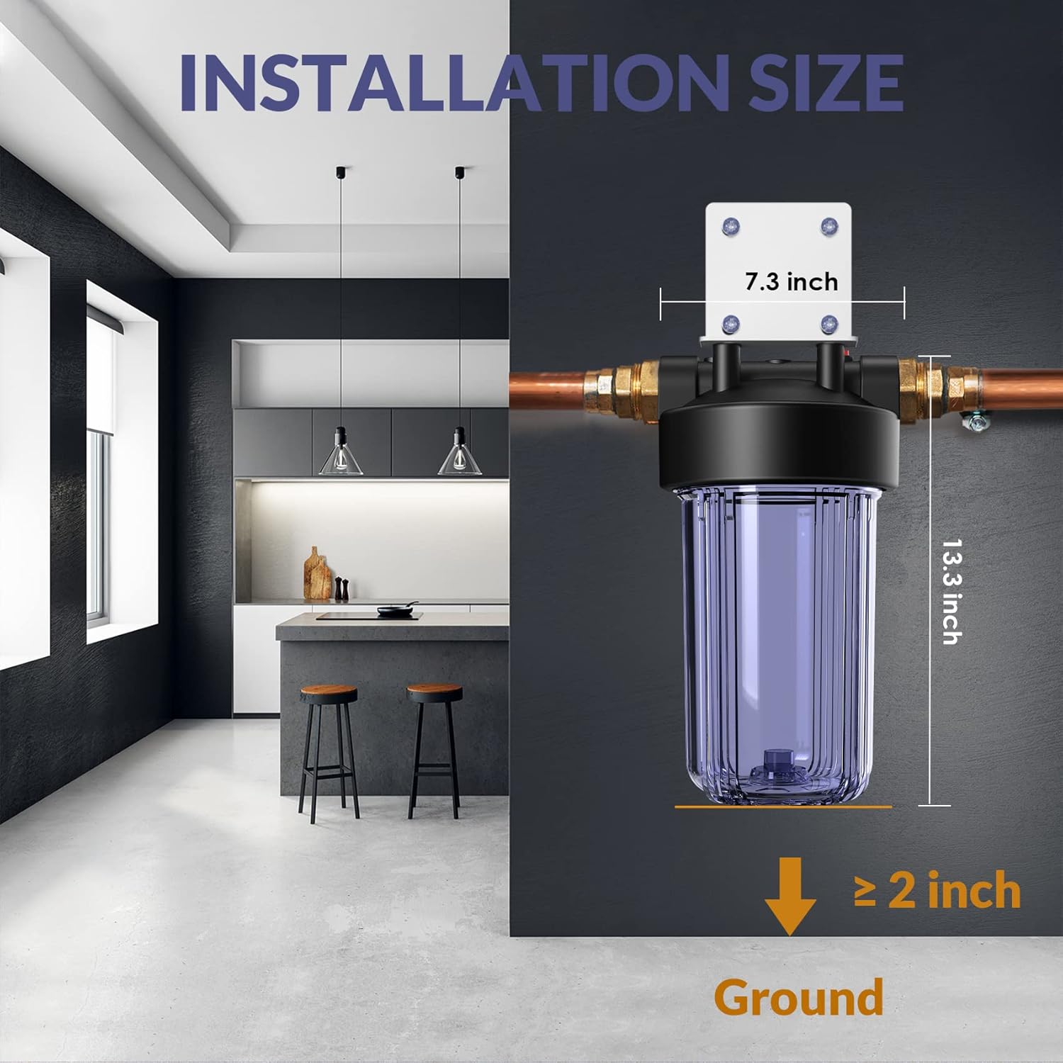SimPure DB10C Hauswasserfiltersystem mit Halterung & Schlüssel, 10" x 4,5", 1" Anschlüsse
