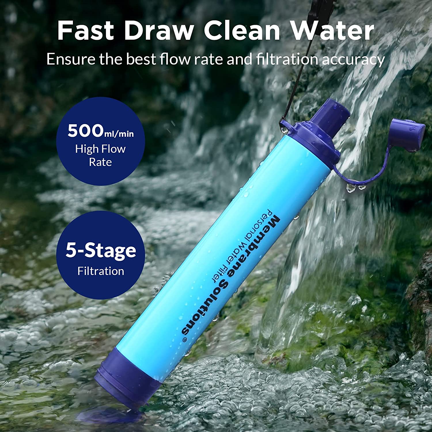 Membrane Solutions Survival Strohhalm Wasserfilter, Tragbar & Ideal für Abenteuer, Reisen, Notfälle